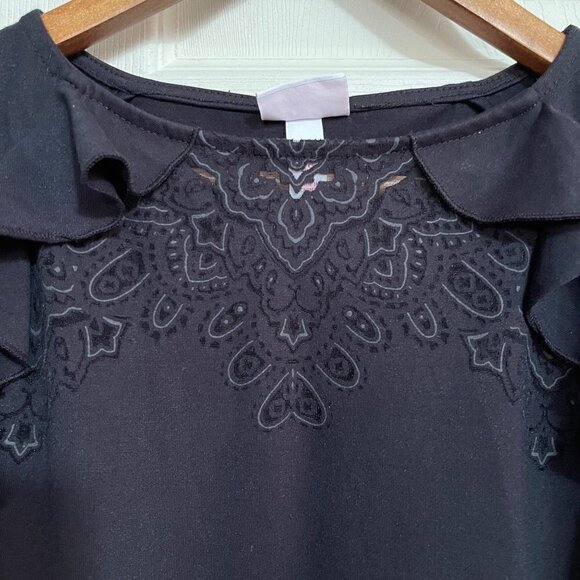 Isabel Maternity Women's Black Pattern Ruffle Detail Cold Shoulder Dress Size XS - Picture 3 of 7